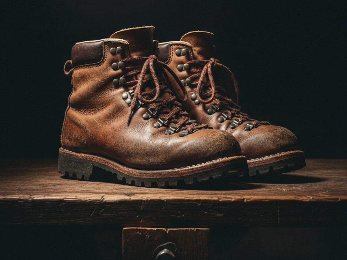 Gut getragener Bergschuh nach Jahren im Einsatz.